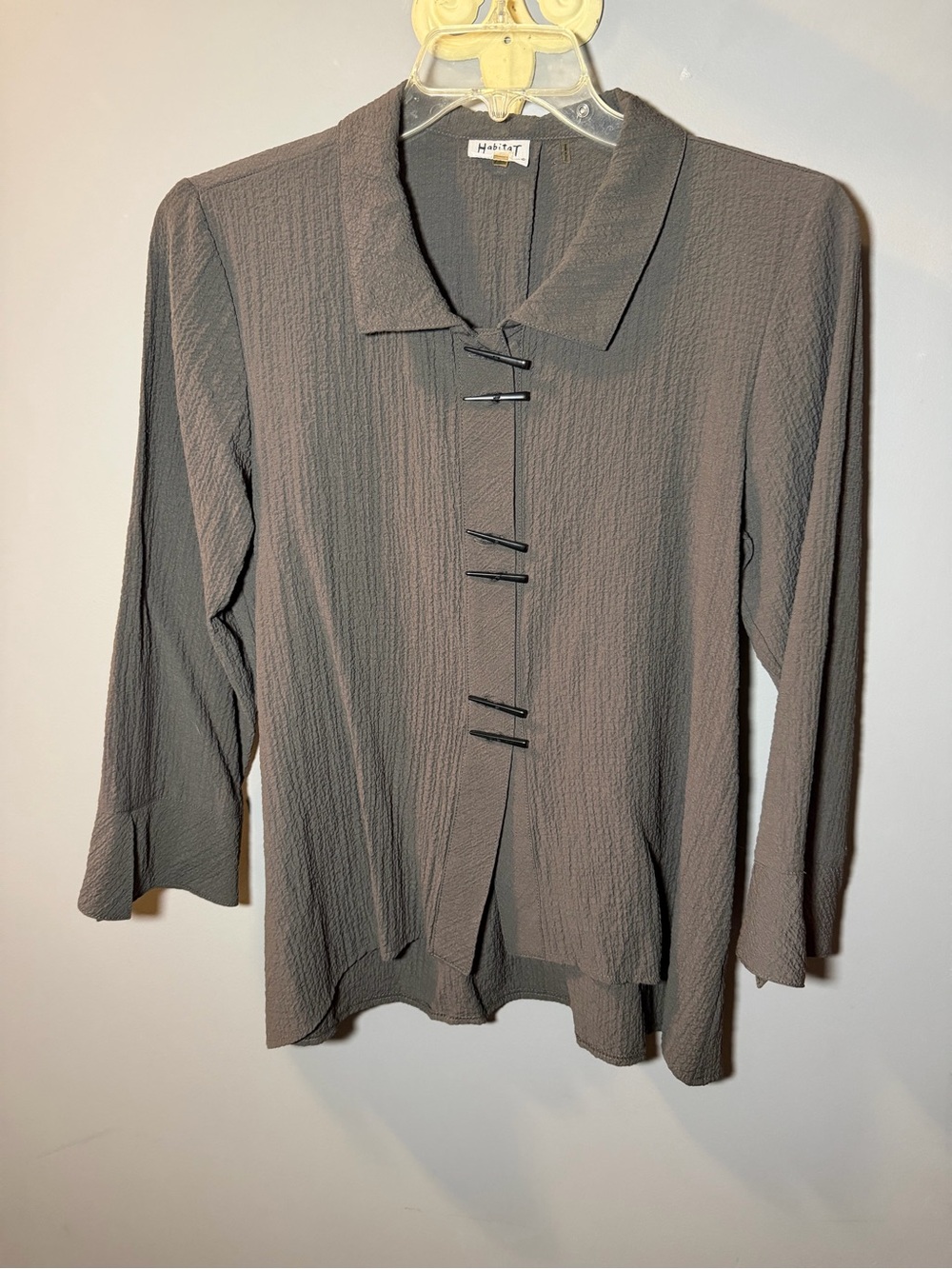 Habitat  Gray Textured Button-Front Top